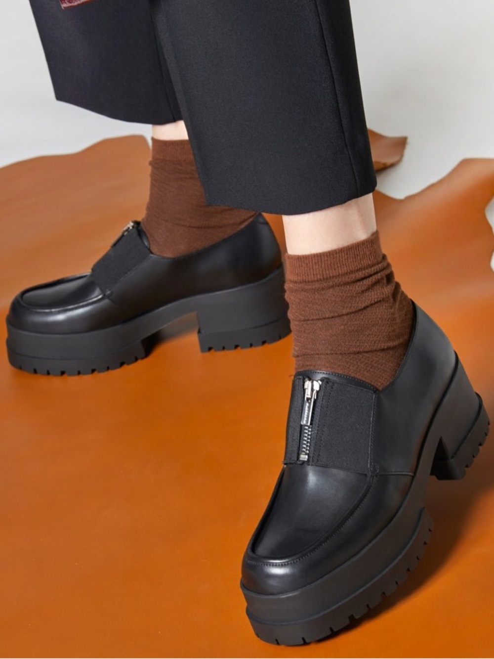 Clergerie Paris Well Zip Calfskin Leather Chunky Platform Loafers Black 36.5 6